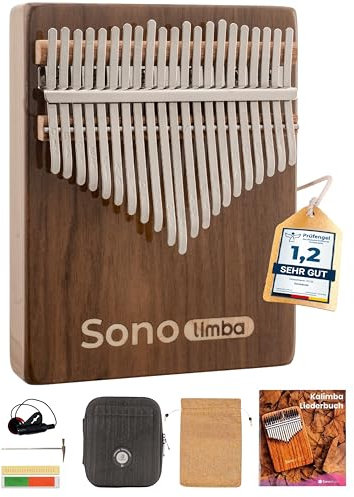 Sonodrum Kalimba Sonolimba mit 21 Schlüsseln in C - Dur aus Walnussholz - Daumenklavier inkl. Set mit Liederbuch, Schutztasche, Stimmhammer und weiteres. Kalimba Instrument für Kinder und Erwachsene