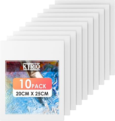 KTRIO Canvas Boards for Painting, 10 Pack 20x25CM 100% Cotton Primed Small Art Canvas Painting Supplies for Acrylic, Oil, Watercolor, Tempera