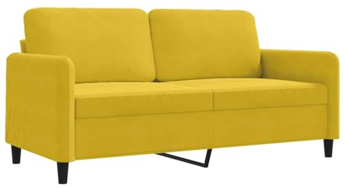 vidaXL Sofa 2-Sitzer, Loungesofa Couch mit Armlehnen Rückenkissen, Wohnzimmersofa Designsofa mit Metallgestell, Sitzmöbel Zweisitzer, Gelb Samt