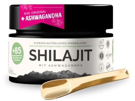 VitalizeNature - Shilajit – Shilajit Original + Ashwagandha – Shilajit naturale dell'Himalaya – 500 mg di resina Shilajit per dose giornaliera & 100 mg di Ashwanganda – Shijalit & miscela di erbe