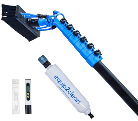 Equip2clean Aquaspray Window Cleaning Pole 30ft | Water Fed Telescopic Cleaner with Inline DI Filter & TDS Meter | Extendable Equipment for High Reach Windows, Solar Panels & Exterior Surfaces