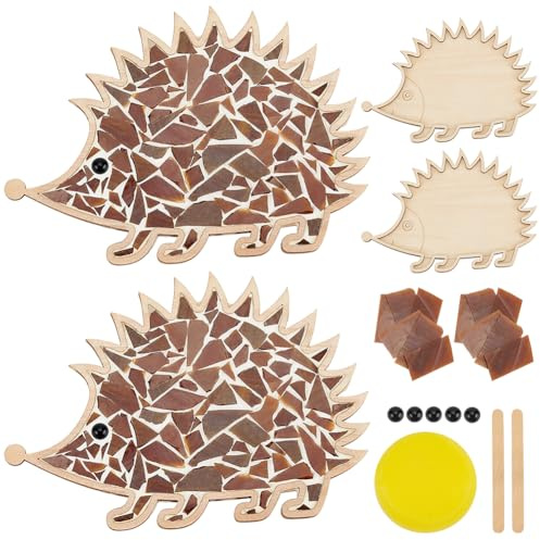 WEBEEDY 2 Sets Igel-Mosaik-Set Machen Sie Ihr Eigenes Tier-Design Dekoration Lustige DIY-Kunst- Und Bastelbedarf DIY-Glashandwerk Mosaikfliesen Handgefertigte Heimdekoration
