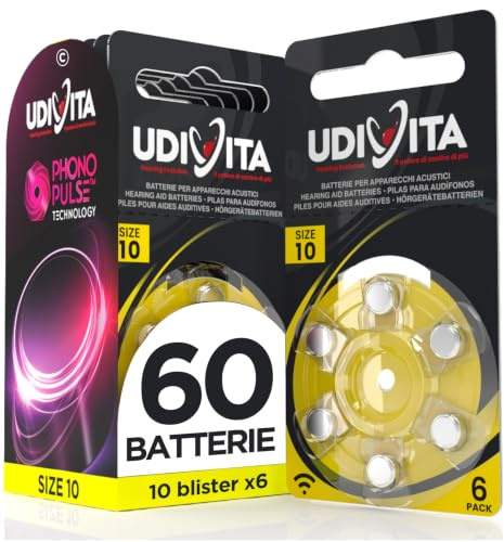60 Batterien für Hörgeräte Udivita Größe 10. - 10 Blister mit 6 Batterien
