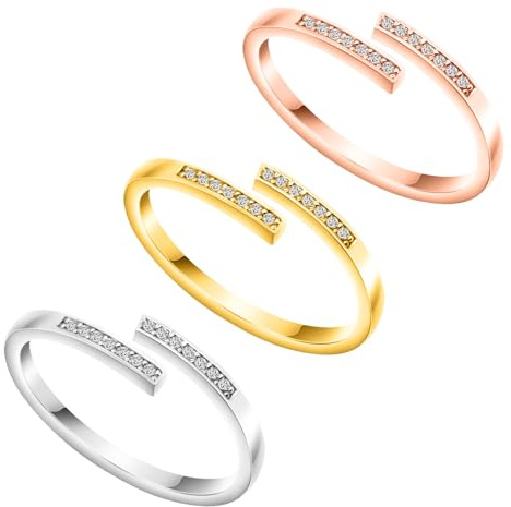 3 ST Tåringar för Kvinnor, Kucheed Justerbar Cubic Zirconia Hypoallergen bandring, Silver/Roseguld/Guld Tåringar Set Beach Foot Smycken för Sommaren, Snygg tå Fingrar Ledsvansring (A3)