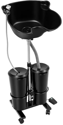 Mobiles Waschbecken Friseur, Tragbares Haarwaschbecken für Zuhause, Freistehend-Shampoo-Becken mit 2 Wassereimern, mit Elektrischer Pumpe, Höhenverstellbar, 10L Eimerkapazität, Schwarz