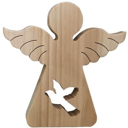 Bestalice Trä Ängelfigur Present, Ängelfigurer Prydnadsföremål Fickpollett Dekor Dopcentrum för Bord Första Nattvardspresent Tröstande ängelfigur, för Bröllopsfödelsedag Julfest(#1)