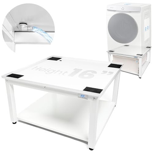 EZ Laundry White Washing Machine Stand & Dryer Pedestal – Fits 61cm Wide Front-Load | 41cm Height Alloy Steel Riser for Back Comfort | 360 kg Capacity | Universal UK Fit