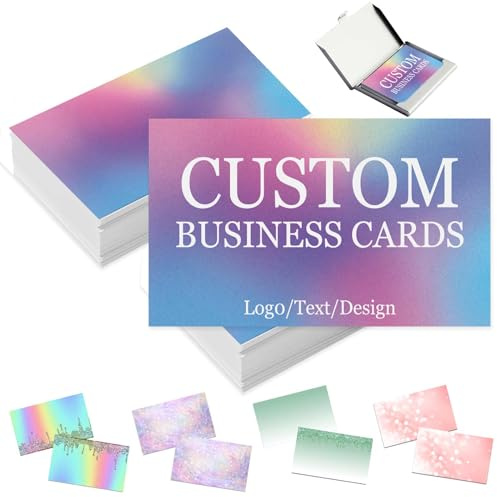 Individuelle Visitenkarten, personalisierte Visitenkarten mit Foto für kleine Unternehmen, personalisierbar mit Logotext, 1000, 500, 200, 100, doppelseitig bedruckbar, wasserfest, 8,9 x 5,1 cm
