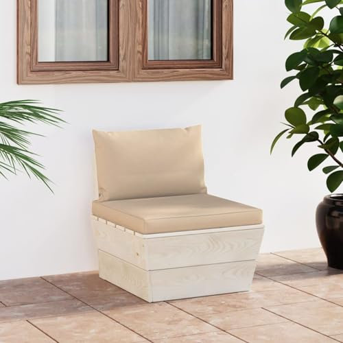 JUDYY Garten-Paletten-Mittelsofa mit Kissen, Lounge Sofa Outdoor, Garten Loungemöbel, Gartensofa, Outdoor Couch, Gartenlounge, Outdoor Möbel Sofa, Imprägniertes Fichtenholz