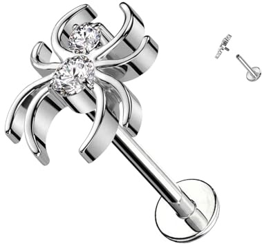 AWAKEN Titan Labret Piercing mit Kristallen und Innengewinde Helix Hoops Daith Tragus Tragus Rook Conch Knorpelohrring Nasenloch Clicker Damenschmuck