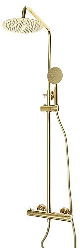 Système de douche doré en acier inoxydable anti-calcaire - Système de douche à effet pluie - Avec douchette - Accessoires - Colonnes de douche murales avec thermostat - Douche à effet pluie - Pour