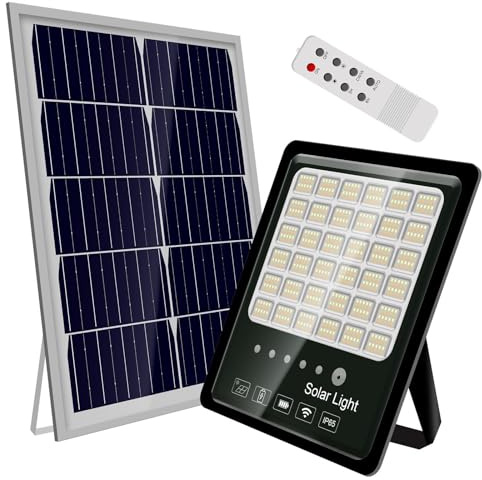 Faro Solare da Esterno 400W con Pannello Solare Monocristallino Led Esterno Impermeabile IP67 336 Macro Leds Faro Luce Fredda 6500K 10 Ore Autonomia Sensore Crepuscolare Supporti (U)