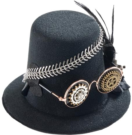 TingHaoO Zylinder Unisex Zylinder Cosplay für Halloween Industriealter Hut mit Zahnrad Federkette Rose