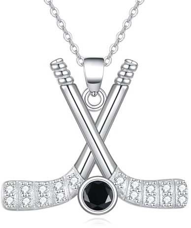 YAFEINI Hockey Halskette Sterling Silber Hockey Stick und Ball Anhänger Halskette Hockey Schmuck Geschenke für Frauen