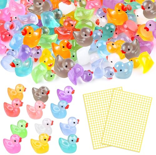 QHSXMQ Mini Ducks 100 Pack Glow in The Dark Ducks Mini Resin Ducks Figures Tiny Ducks Miniature Little Ducks Small Ducks Tiny Plastic Ducks for Aquarium Fairy Garden Dollhouse Landscape (12 Colors)