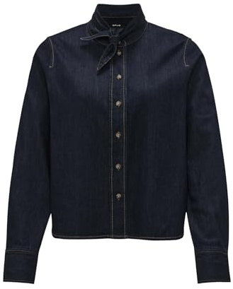 OPUS Damen Langarmbluse | Jeansbluse FARILLA Boxy Fit mit Abnehmbarer Schluppe Rinsed Blue, 44