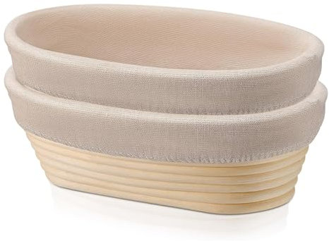 Panumly Banneton Bread Proofing Basket Set of 2, 10 inch Oval Sourdough Proofing Bowls with Liners, Handmade Rattan Baskets for Bread Making Baking Fermentation