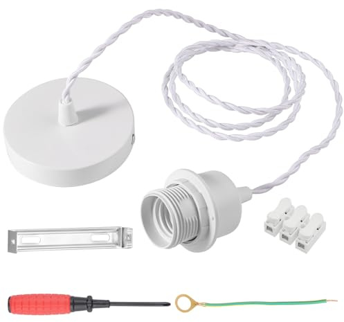 Lampenaufhängung E27 mit Schraubring 150cm Kabel Doppellinie Weiß | Lampenfassung E27 Lampenhalterung und Schraubendreher Hängelampe pendelleuchte fassung Deckenlampe für Wohnzimmer Esszimmer