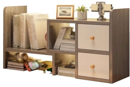 ZENY896V Büroschrank Erweiterbares Desktop-Bücherregal, Organisationsregal aus Holz, mit 2 Schubladen, verstellbares Präsentationsregal, for das Home-Office-Aufbewahrungsregal Modernes Büromöbel