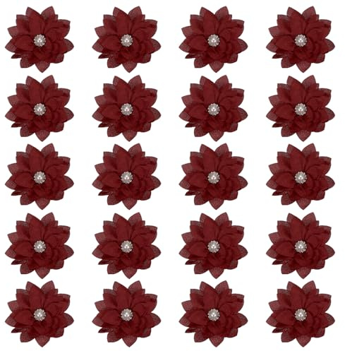 PATIKIL 2.4 Broches En Tissu Fleurs, 20 Pièces Fleurs En Tissu Pour Broche Couture Appliques Tissu Bandeau Décorations Avec Une Perle Pour DIY Artisanat Décoration Mariage, Bourgogne