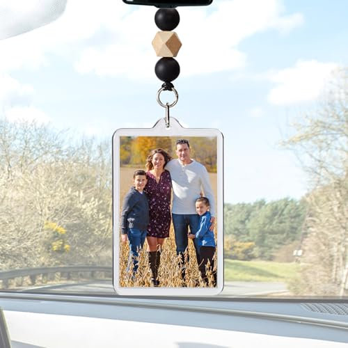 Personalisiertes Foto-Auto-Hängeornament – doppelseitiger Acryl-Anhänger, Rückspiegel zum Aufhängen mit Perlenquaste, Innenrückspiegel-Dekoration für Männer und Frauen, Geschenk