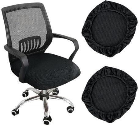 GIDWRIY 2 Piezas Funda Asiento Silla Oficina Negro,Funda Sillas Comedor, Fundas Ajustables para Sillas, Funda Silla Escritorio Lavables, Funda Cubre Asientos para Sillas,Fundas Protectoras para Sillas