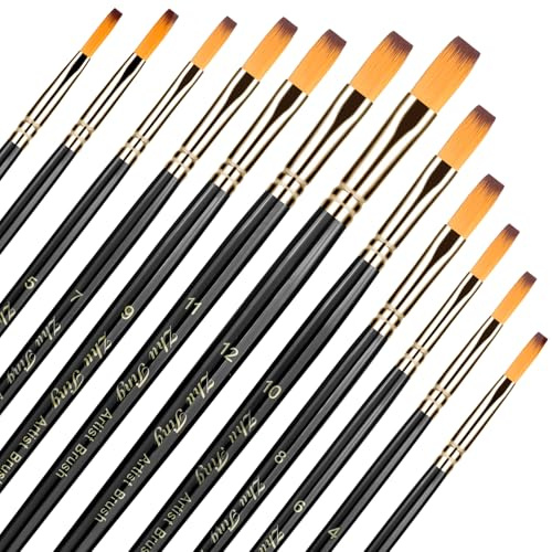 Acryl Pinsel Set 12 Stück für Acrylfarben, Nylon Künstlerpinsel Aquarellpinsel Borstenpinsel Set, Ölfarben Brush Set Malpinsel Synthetik Pinsel für Anfänger Künstler (Schwarz)