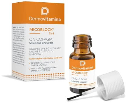 Dermovitamina Micoblock 3in1 Onicofagia - Soluzione Ungueale Amara - Dissuasore per il Rosicchiamento di Unghie e Cuticole - Rinforza Unghie - Con Vitamina H, Acido Ialuronico e Estratto di Riso - 7ml