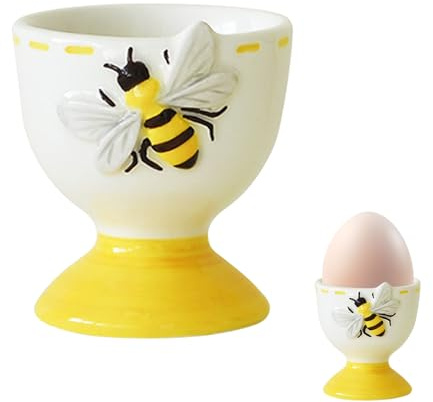 ACAREY Keramik Eierbecher 5.5 × 5.6 × 6.7 cm, Eierbecher Porzellan Mit 3D Bienenmuster, Bruchsichere, Eierschale Frühstück Eierhalter (B)