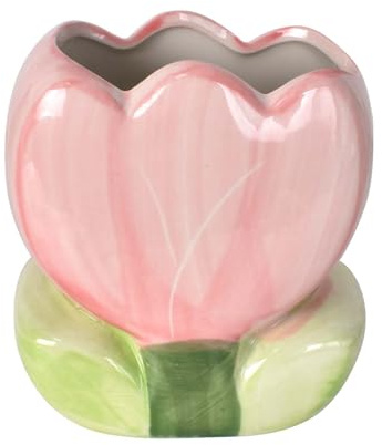 Disnace Keramik Make-up-Pinselhalter, Pinselablage Blume Tulpe, Keramik Tulpen Stiftehalter, Make-up Pinsel Organizer, Niedlicher Schreibtisch-Organizer für Büro, Schule, Zuhause (Rosa)