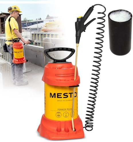 MESTO FERROX Plus 6 Hochdrucksprühgerät 6L Set inkl. MESTO Köcher | Drucksprüher 6 Bar | Schalölspritze für Bauchemikalien | Drucksprühflasche Industrie | Ölsprüher | Pumpsprüher | Flachstrahldüse