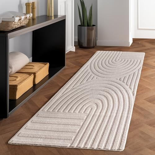 Carpettex Skandinavischer Boho Teppich Einfarbig Creme 80x150 cm, Deko Teppich, Weich & Pflegeleicht, Waschbar, 3D-Effekt, für Wohnzimmer und Schlafzimmer
