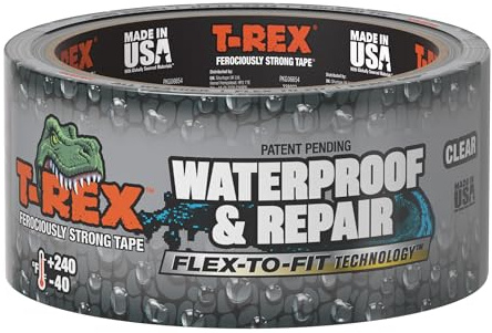T-REX Flexible Waterproof and Pool Repair Tape - Heavy Duty Adhesive Waterproofing Tape for Repair, Leaks, Roof Patches - Extreme Weather & UV Resistance - Clear 48mm x 9.14m