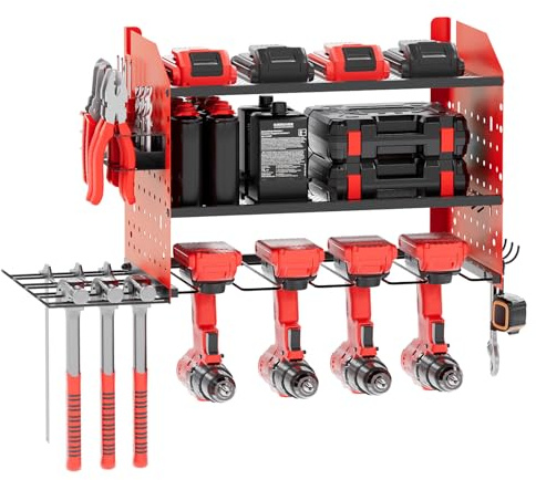 Jellybibo Support Outils Mural à 3 Niveaux, Rangement Outils Mural, Etagere Murale Garage, Organiseur D'Outils électriques, Organisation du Garage pour Scie Circulaire, Quincaillerie