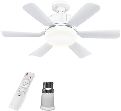 Kouamor 46cm Ceiling Fans with Lights and Remote, Ceiling Fans Light bulb, E27 Screw Light Bulb Fan, 3 Colors & 3 Speeds, 2/4h Timer, for Bedroom Living Room (white)
