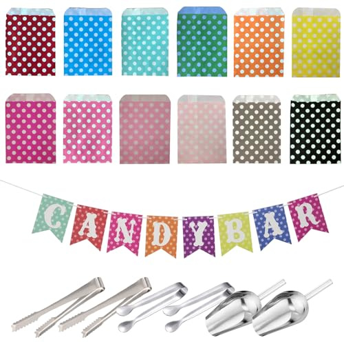 PIKABOOM Candy Bar Accessory Set - 107 Piezas Candy Bar Bolsas, cucharas, Pinzas y Guirnalda Bodas y Fiestas Candy Bar decoración y Pinzas Candy Bar Set