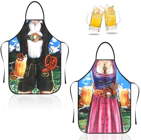 2 stycken förkläden matlagningsförkläde roligt grillförkläde, justerbart köksförkläde för män och kvinnor, Oktoberfest förkläde arbetsförkläde målarförkläde för vän party trädgårdsarbete matlagning