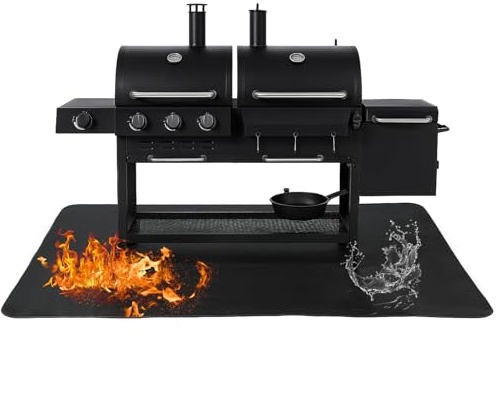 Tapis de Protection Barbecue Ignifugé 165×125 cm – Tapis de Sol en Fibre de Verre avec Revêtement en Silicone, Résistant à la Chaleur, Étanche et Anti-Huile pour Barbecue, Brasero et Plancha