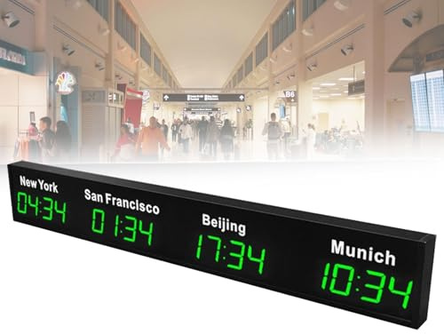 Orologio digitale da parete con fusi orari mondiali, orologio a LED con fusi orari multipli, 3/4/5 città orologio orario, per aziende multinazionali, hotel, ufficio
