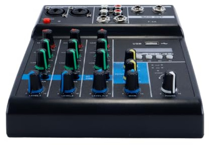 Durlo Bärbar ljudmixer Professionell 4-kanalig Bluetooth-mixer DJ-konsol med reverbeffekt för karaoke USB Live-scen KTV
