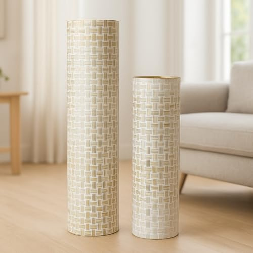 Leewadee Set de 2 Grandes Jarrones de Suelo Metal para Pampa | 2 Jarrones Deco para el Salón, en pareja junto a chimenea & TV para Pampa & ramas. Irrompible, sin astillas