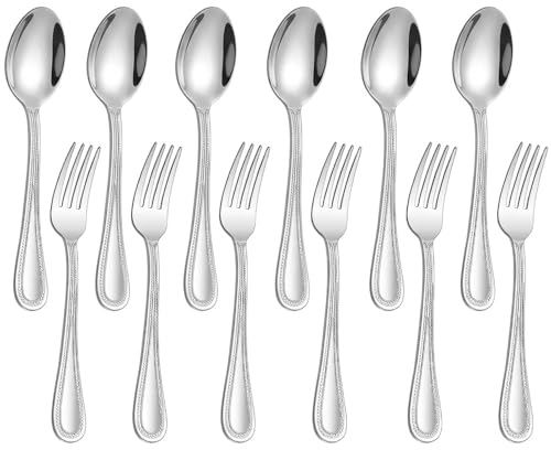 Dinner Forks and Spoons Set of 12 Stainless Steel Dinner Forks Heavy Duty Table Spoon Mirror Polished Desserts Spoons Dishwasher Safe Cutlery Set