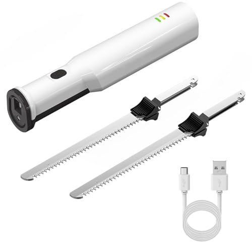 RKXKJ Cuchillo Eléctrico para Pan, Rebanador De Carne Recargable, Utensilios De Cocina Y Trinchar, para Rebanar Pan con 2 Mangos Ergonómicos De Acero Inoxidable, Bajo Nivel De Vibración Y Ruido.