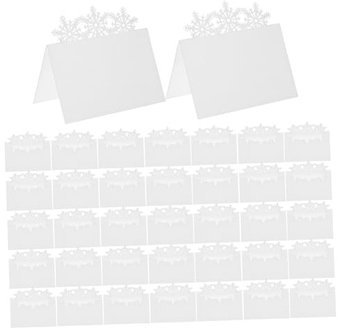 KICHOUSE 50 Pezzi Segnaposto Natalizi Fiocco Carta Bianca Biglietti Tavolo Vuoti per Cena di Natale Cartoncini Segnaposto per Banchetti Matrimoni e Feste Festive