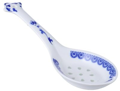 OSALADI Cuillère à Soupe Chinoise En Céramique Bleue Blanche Grosse Taille, Manche Long, Résistante Au Froid, Ustensile Cuisine Traditionnel Pour Soupe Maison,