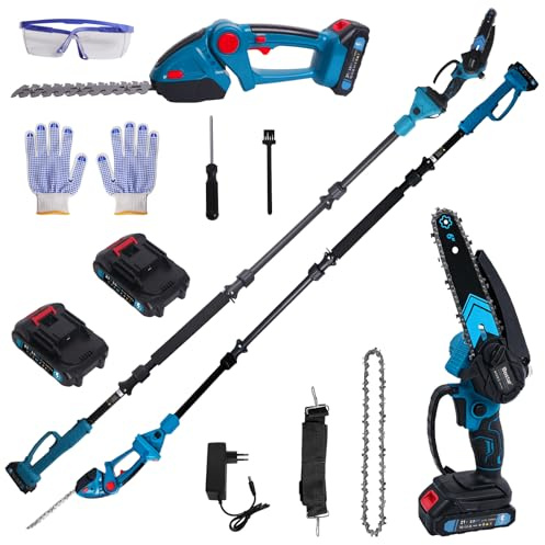Bostar 4 en 1 Élagueuse et Taille-Haie Télescopique sur Batterie, Compatible Makita 18V, Perche Extensible 2.5m avec Sangle, Moteur en Cuivre Puissant, 2 Batteries pour Jardinage et Arbres