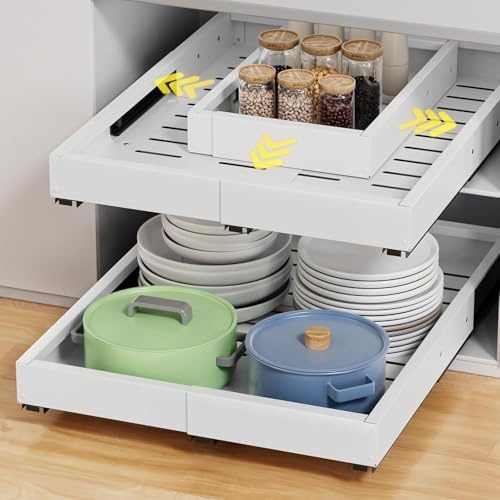 VIHBRAI 2 Stück 4 Richtungen Teleskopschublade ausziehbare Schublade Küche Ausziehbarer Schrank Organizer Metall Schrank-Schubladen-Organizer Breite 29–48 cm & Tiefe 42–55 cm