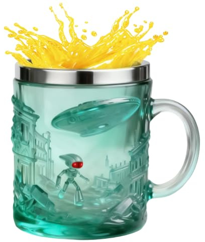 da tè, 200 ml, contenitore per bevande in rilievo con alieno 3D, con bordo in acciaio, per casa, cucina, lavoro, pausa, mattina, sera, festa collezione