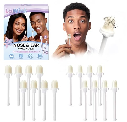LAWINK Kit Cire Nez 16 Bâtonnets Prêts à l'Emploi 2 Tailles M/L Épilation Nez Oreilles Visage Homme Femme Peaux Sensibles Emballage Individuel