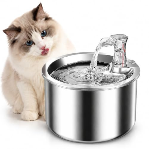 Cat Water Fountain, Stainless Steel Inside Ultra-Quiet Pump, 2L/67oz Automatic Dog Dispenser Bowl, Filtered, Multiple Pets Water Fountain